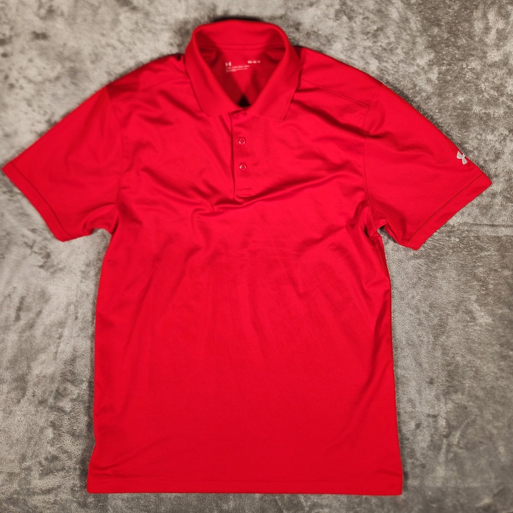 Under Armour Polo Shirt Mens Medium Red Excellent Performance 2.0 1317215